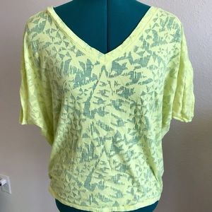 Sheer yellow/green summer top - back button detail